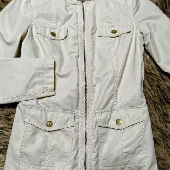 Womens Tommy Hilfiger Windbreaker Tan Beige Jacket Coat Small Lightweight Lined - Picture 2 of 7